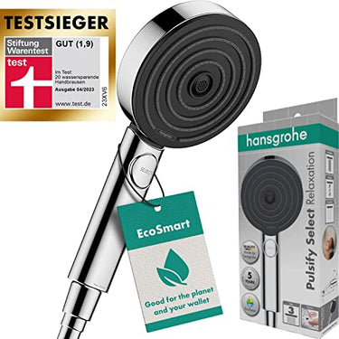 hansgrohe Pulsify Select - Duschkopf, Handbrause mit 3 Strahlarten (Relaxation Version), runde Duschbrause (105 mm), Brausekopf mit Antikalk-Funktion, Chrom, 24110000 im Sale